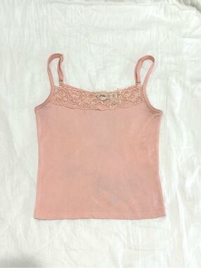 Soft Lace-Trim Pink Tank Top with Adjustable Straps